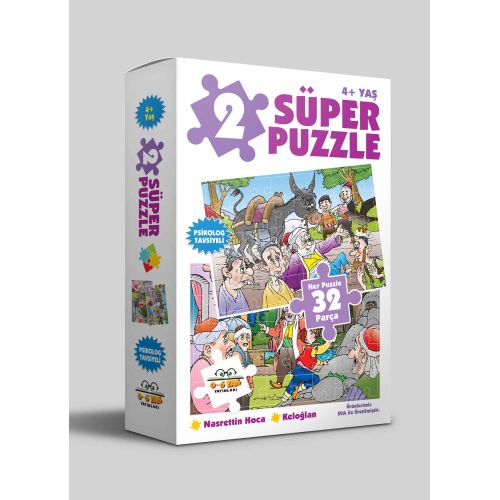 2 Süper Puzzle Nasrettin Hoca-Keloğlan 32 Parça - Kolektif - 0-6 Yaş Yayınları